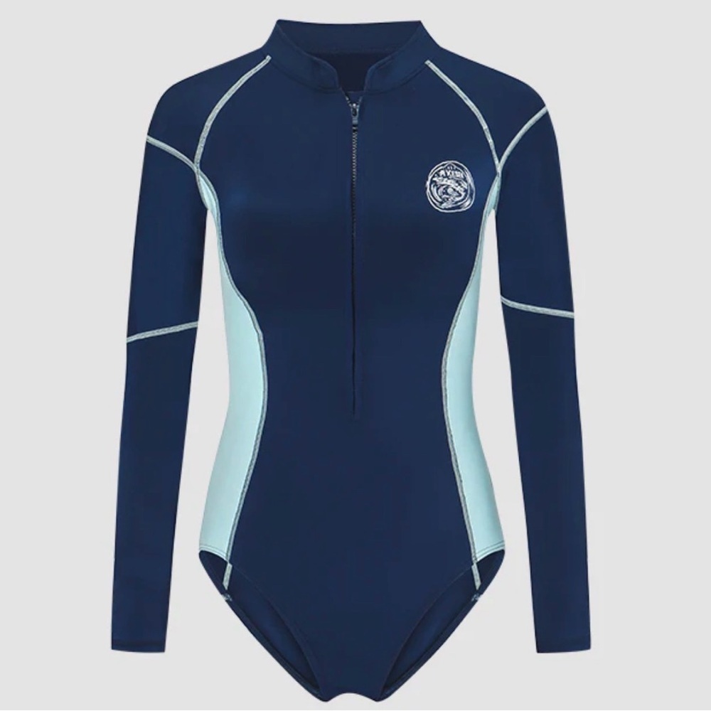 Axesea Pentashell thermal zip up swim suit long sleeve blue Sz 10